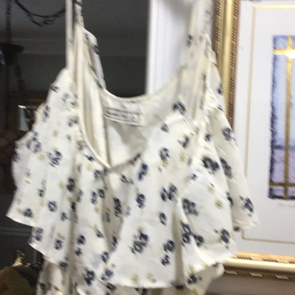 Abercrombie & Fitch Floral Cream Dress with Navy, Cold Shoulder
